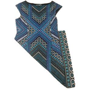 London Style Blue Geometric Dress